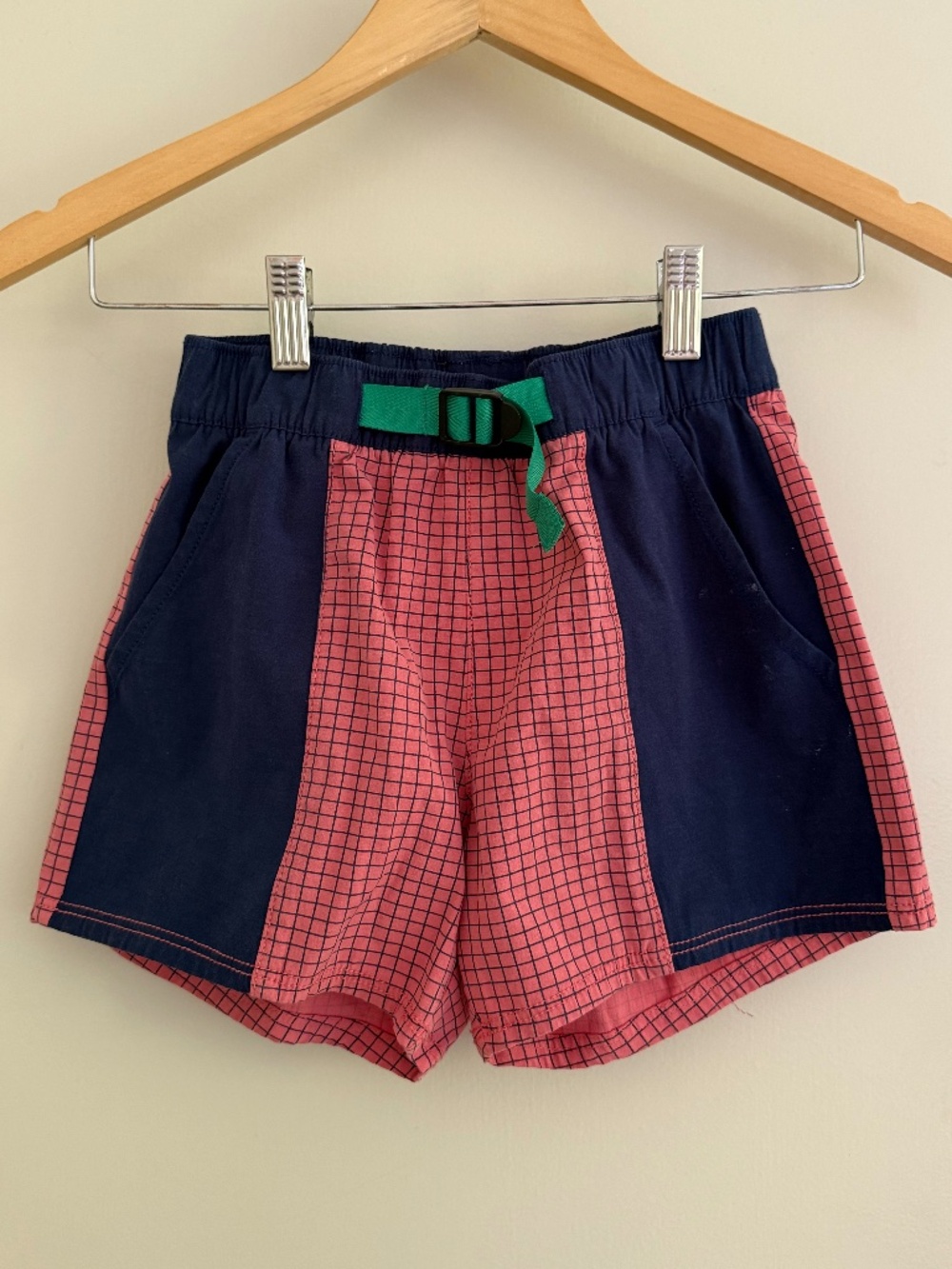 Hanna Andersson Camp Shorts in Navy Pink Check with Green Belt size 8